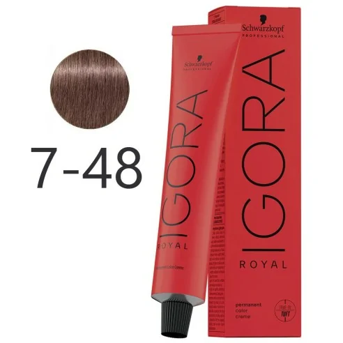 Schwarzkopf - Tinte Permanente Igora Royal 7-48 Rubio Medio Beige Rojo 60 ml