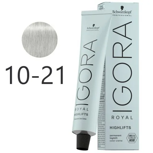 Schwarzkopf - Tinte Superaclarante Igora Royal Highlifts 10-21 Rubio Platino Humo Ceniza 60 ml