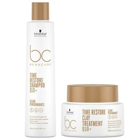 Schwarzkopf - Pack BC Bonacure Clean Time Restore Q10+ Champú 250 ml + Tratamiento de Arcilla 200 ml