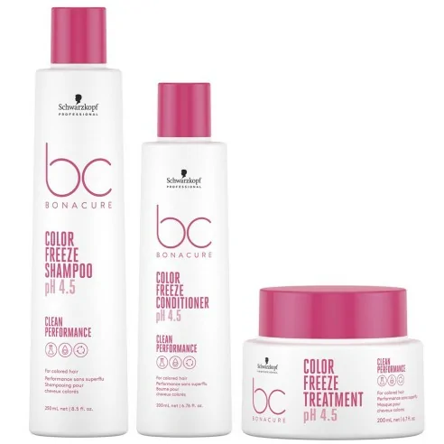 Schwarzkopf - Pack BC Bonacure Clean Color Freeze Champú 250 ml + Acondicionador 200 ml + Tratamiento 200 ml