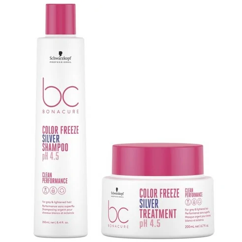 Schwarzkopf - Pack BC Bonacure Clean Color Freeze Champú Canas 250 ml + Tratamiento Canas 200 ml