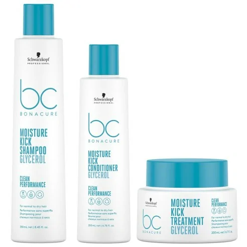 Schwarzkopf - Pack BC Bonacure Clean Moisture Kick Champú 250 ml + Acondicionador 200 ml + Tratamiento 200 ml