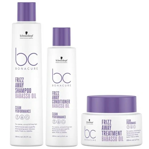 Schwarzkopf - Pack BC Bonacure Clean Frizz Away Champú 250 ml + Acondicionador 200 ml + Tratamiento 200 ml